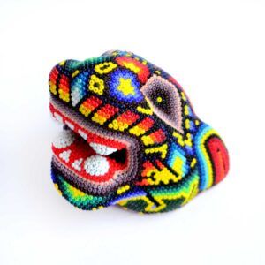 Tête de jaguar perlée Huichol
