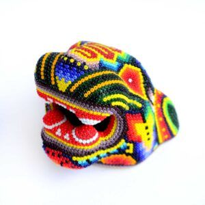Tête de jaguar perlée Huichol – Pouvoir et esprit ancestral