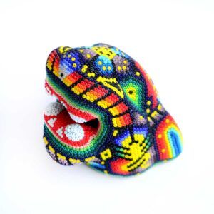 Tête de jaguar perlée Huichol – Pouvoir et esprit ancestral
