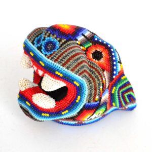 Tête de jaguar perlée Huichol – Pouvoir et esprit ancestral