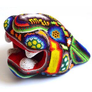 Tête de jaguar perlée Huichol – Pouvoir et esprit ancestral