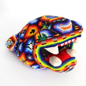 Tête de jaguar perlée Huichol – Pouvoir et esprit ancestral