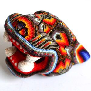 Tête de jaguar perlée Huichol – Pouvoir et esprit ancestral