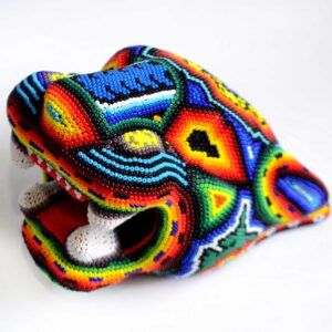 Tête de jaguar perlée Huichol – Pouvoir et esprit ancestral
