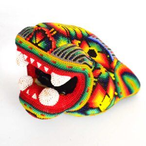 Tête de jaguar perlée Huichol – Pouvoir et esprit ancestral