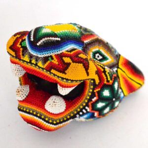 Tête de jaguar perlée Huichol – Pouvoir et esprit ancestral