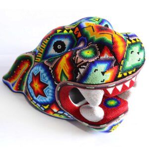Tête de jaguar perlée Huichol – Pouvoir et esprit ancestral
