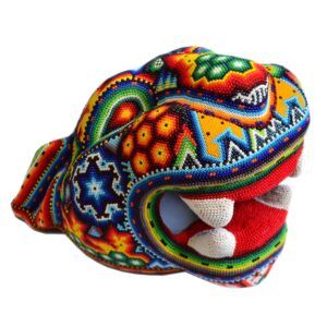 Tête de jaguar perlée Huichol – Pouvoir et esprit ancestral